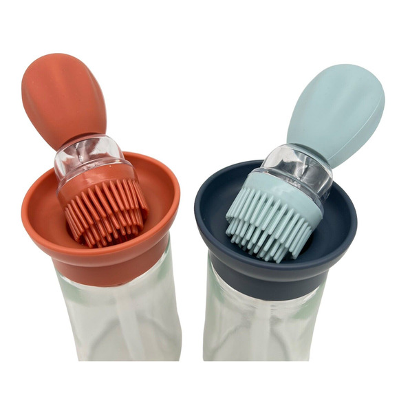 Kitchen Oil Vinegar Dispenser Bottle Set Glass Cruet Silicone Brush Stopper NEW - Picture 2 of 9